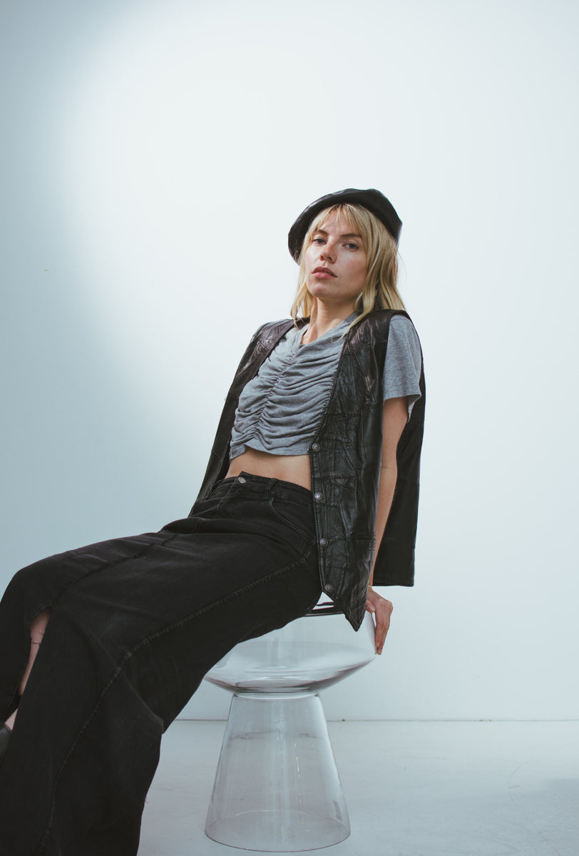 Jerry Ruffled Top Grey Plain