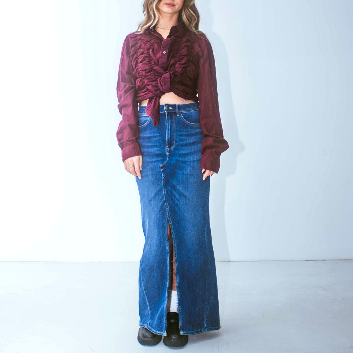 Hugo Ruched Shirt Long Sleeve Burgundy