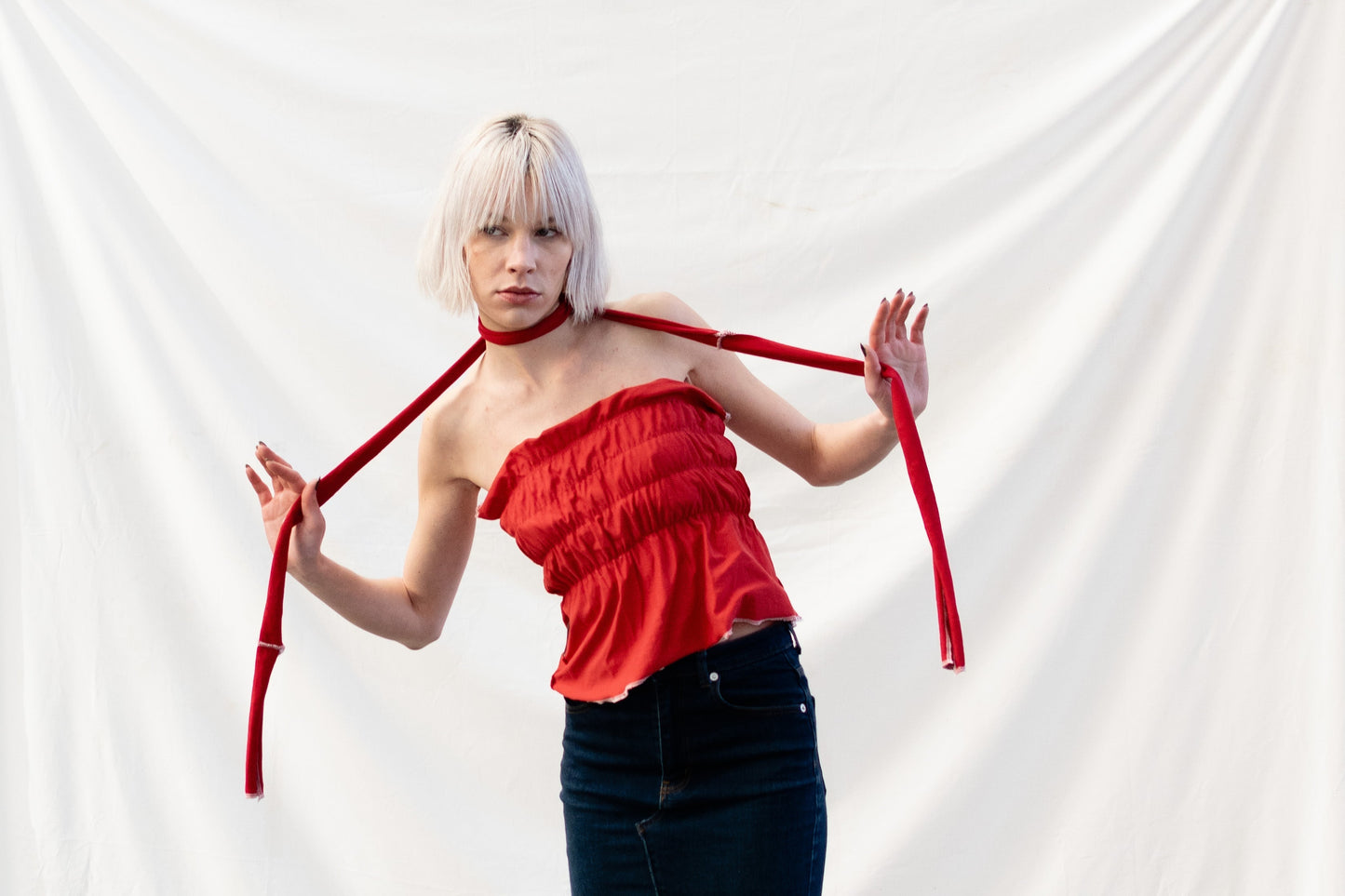 Cauliflower Top & Scarf Red