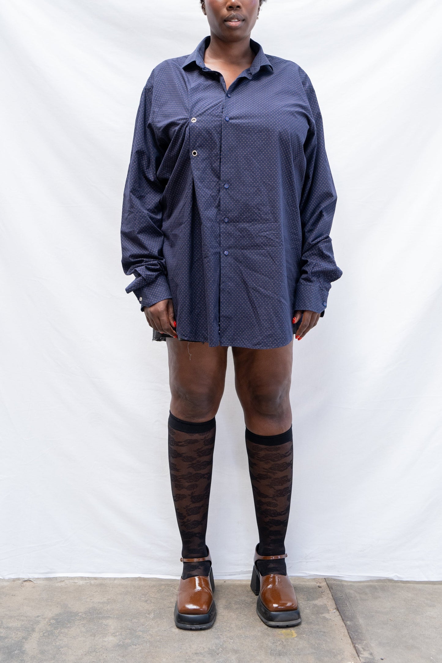 Nancy Eyelet Shirt Blue Spotty