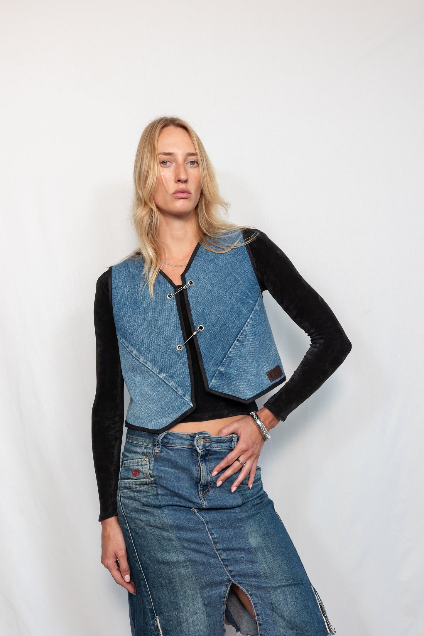 Pins Vest Blue Denim